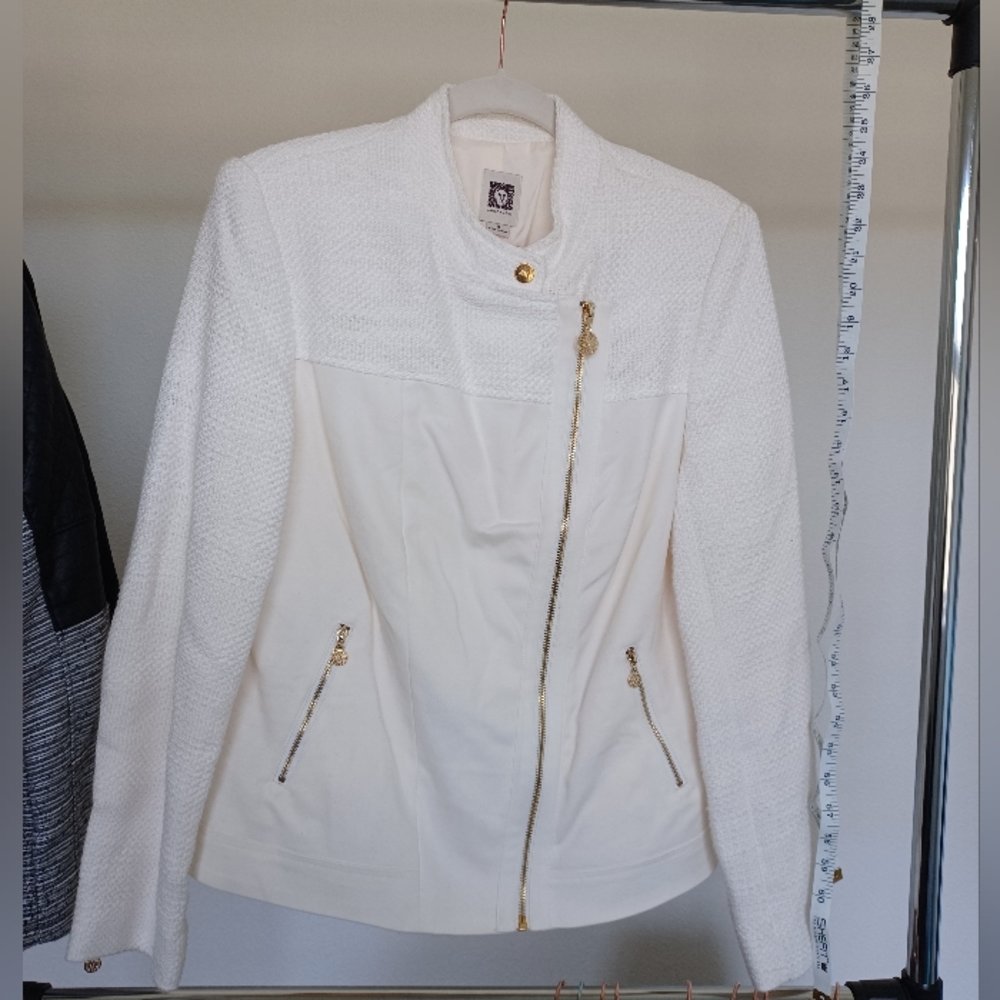 Anne Klein - Tweed Zipper Coat - White - Women's Size M - NWT